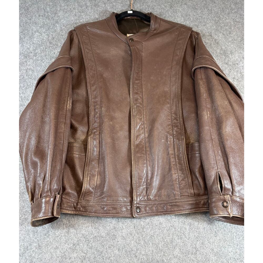 VINTAGE WB Place & Co Mens Jacket Brown Leather Full Zip Streetwear 90s Large